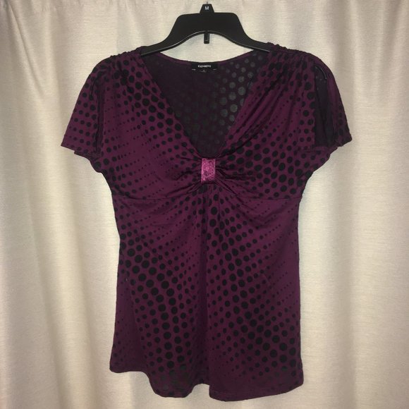Express Purple Black Hole Polka Dot Blouse - Picture 4 of 4